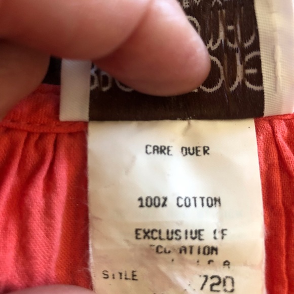 Sale! 100% cotton caftan style in bright coral. Short sleeves.,knee length. - Picture 3 of 3